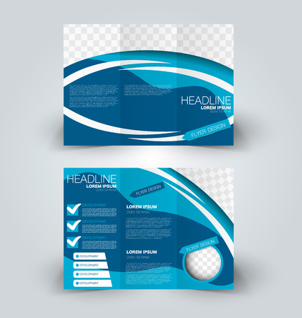 Brochure mock up design template for business, education, advertisement. Trifold booklet editable printable vector illustration. Blue color.のイラスト素材