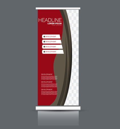 Roll up banner stand template. Abstract banner background for design,  business, education, advertisement. Red and brown color. Vector  illustration.のイラスト素材
