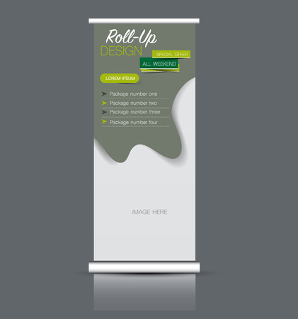 Roll up banner stand template. Abstract background for design,  business, education, advertisement. Vector  illustration. Green color.のイラスト素材