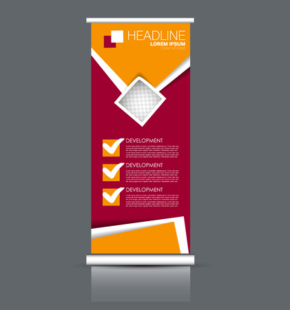 Roll up banner stand template. Abstract banner background for design, business, education, advertisement. Orange and red color. Vector illustration.のイラスト素材