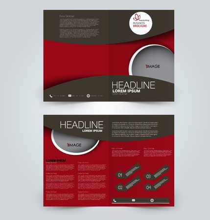 Fold brochure template. Flyer background design. Magazine cover, business report, advertisement pamphlet.  Red and brown color.のイラスト素材