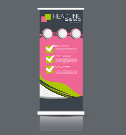 Roll up banner stand template. Abstract banner background for design,  business, education, advertisement. Pink and green color. Vector  illustration.のイラスト素材