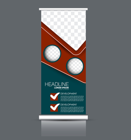 Roll up banner stand template. Abstract banner background for design,  business, education, advertisement. Green and red color. Vector  illustrationのイラスト素材