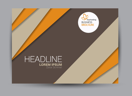 Orange and brown landscape wide flyer or brochure template. Billboard abstract background design. Business, education, presentation, advertisement concept. Vector illustration.のイラスト素材