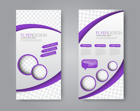 Skinny flyer or leaflet design. Set of two side brochure template or banner.  Vector illustration. Purple color.のイラスト素材