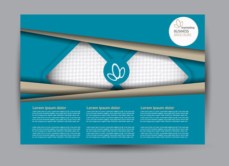 Blue landscape wide flyer or brochure template. Billboard abstract background design. Business, education, presentation, advertisement concept. Vector illustration.のイラスト素材