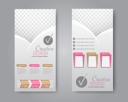 Skinny flyer or leaflet design. Set of two side brochure template or banner.  Vector illustration. Pink and brown color.のイラスト素材