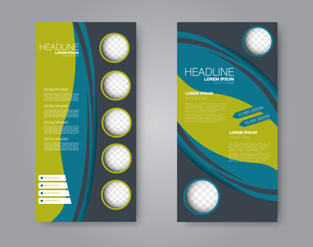 Vector flyer and leaflet design. Set of two side brochure templates. Vertical banners. Blue and green color. Vector illustration.のイラスト素材