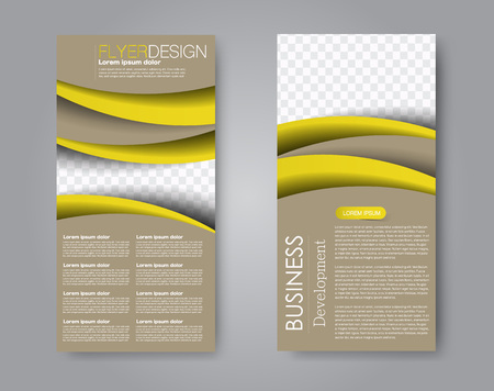 Skinny flyer or leaflet design. Set of two side brochure template or banner.  Vector illustration. Yellow color.のイラスト素材