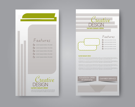 Skinny flyer or leaflet design. Set of two side brochure template or banner.  Vector illustration. Green color.のイラスト素材