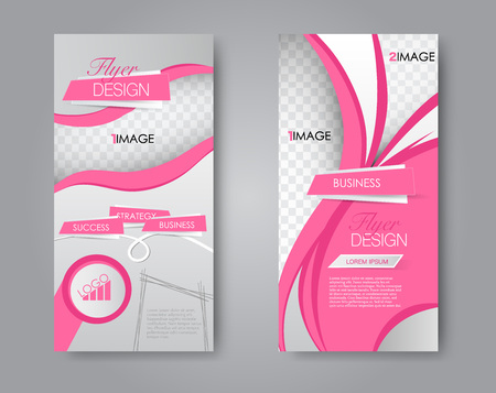 Skinny flyer or leaflet design. Set of two side brochure template or banner. Pink color. Vector illustration.のイラスト素材