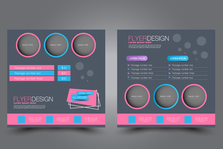 Square flyer template. Brochure design. Annual report poster. Leaflet cover. For business and education. Vector illustration. Pink and blue color.のイラスト素材