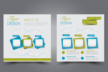 Square flyer template. Brochure design. Annual report poster. Leaflet cover. For business and education. Vector illustration. Green and blue color.のイラスト素材