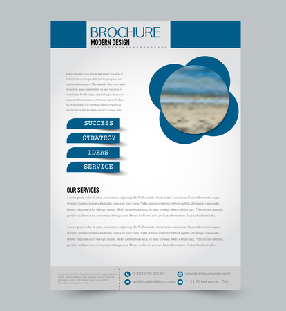 Blue flyer design template. Tech style background. Brochure for business, education, presentation, advertisement. Corporate identity concept. Editable vector illustration.のイラスト素材