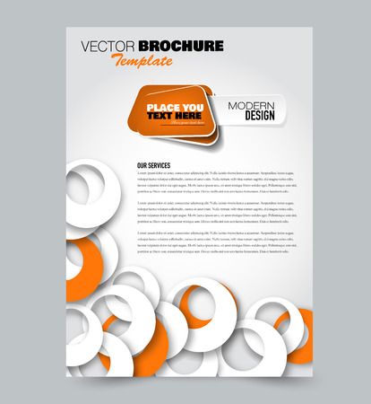Orange flyer design template with circles. Brochure for business, education, presentation, advertisement. Corporate identity concept. Editable vector illustration.のイラスト素材