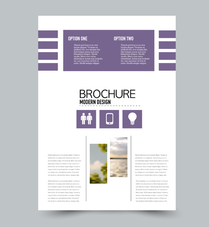 Flyer design template. Brochure layout. Purple color. Vector illustration.のイラスト素材