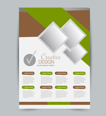 Flyer template. Design for a business, education, advertisement brochure, poster or pamphlet. Vector illustration. Green and brown color.のイラスト素材
