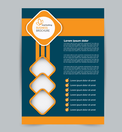 Flyer template. Design for a business, education, advertisement brochure, poster or pamphlet. Vector illustration. Blue and orange color.のイラスト素材