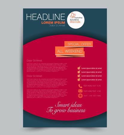 Flyer template. Design for a business, education, advertisement brochure, poster or pamphlet. Vector illustration. Blue and red color.のイラスト素材
