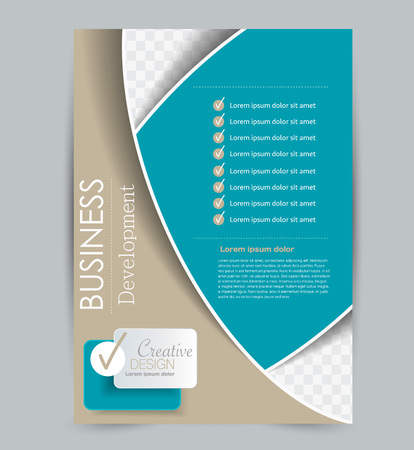 Flyer template. Design for a business, education, advertisement brochure, poster or pamphlet. Vector illustration. Blue and brown color.のイラスト素材