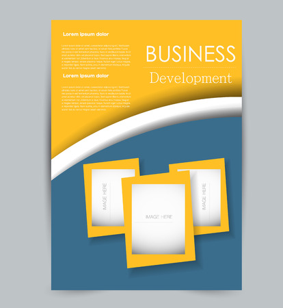 Flyer template. Design for a business, education, advertisement brochure, poster or pamphlet. Vector illustration. Blue and yellow color.のイラスト素材