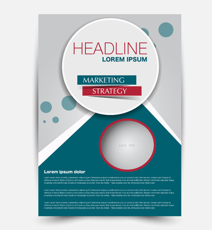 Flyer template. Design for a business, education, advertisement brochure, poster or pamphlet. Vector illustration. Blue and red color.のイラスト素材