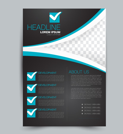 Flyer template. Design for a business, education, advertisement brochure, poster or pamphlet. Vector illustration. Black and blue color.のイラスト素材