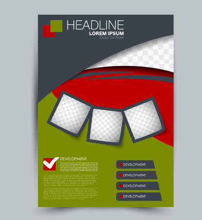 Flyer template. Design for a business, education, advertisement brochure, poster or pamphlet. Vector illustration. Red and green color.のイラスト素材