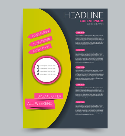 Flyer template. Design for a business, education, advertisement brochure, poster or pamphlet. Vector illustration. Grey, green, and pink color.のイラスト素材