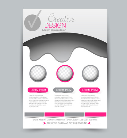 Flyer template. Design for a business, education, advertisement brochure, poster or pamphlet. Vector illustration. Pink color.のイラスト素材