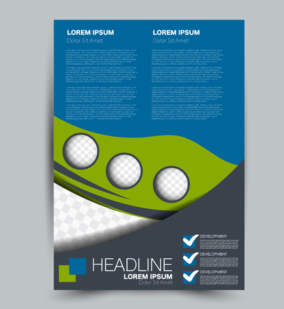 Flyer template. Design for a business, education, advertisement brochure, poster or pamphlet. Vector illustration. Blue and green color.のイラスト素材