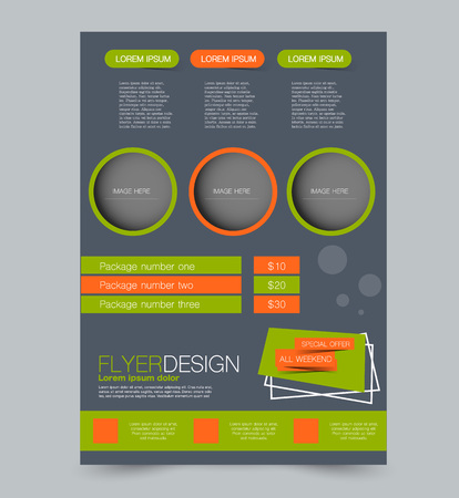 Green and orange business flyer. a4 pribtable poster or brochure. Vector illustration.のイラスト素材