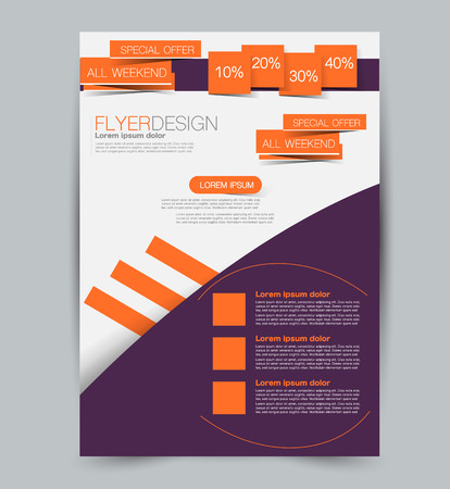 Flyer template. Design for a business, education, advertisement poster or pamphlet. Vector illustration. Purple and orange color.のイラスト素材