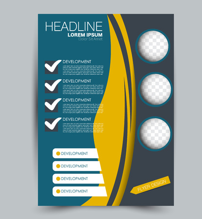 Flyer template. Design for a business, education, advertisement brochure, poster or pamphlet. Vector illustration. Blue and yellow color.のイラスト素材