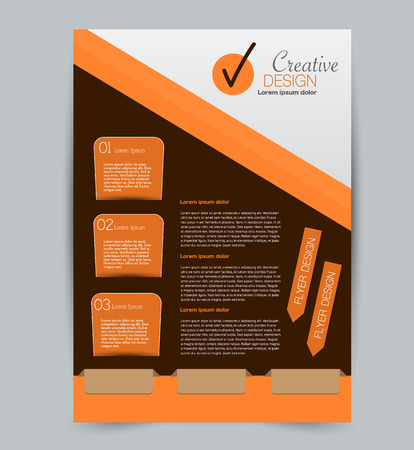 Flyer template. Design for a business, education, advertisement brochure, poster or pamphlet. Vector illustration. Orange and brown color.のイラスト素材