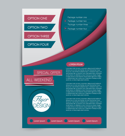 Flyer template. Design for a business, education, advertisement brochure, poster or pamphlet. Vector illustration. Blue and pink color.のイラスト素材