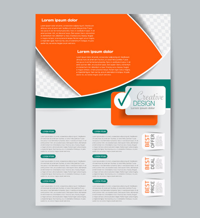 Flyer template. Design for a business, education, advertisement brochure, poster or pamphlet. Vector illustration. Green and orange color.のイラスト素材