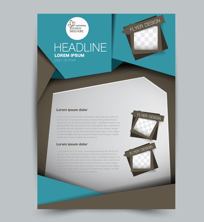 Flyer template. Design for a business, education, advertisement brochure, poster or pamphlet. Vector illustration. Blue and brown color.のイラスト素材