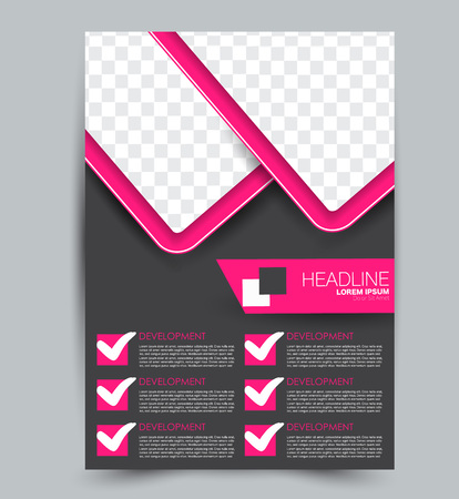 Flyer template. Design for a business, education, advertisement brochure, poster or pamphlet. Vector illustration. Pink and black color.のイラスト素材