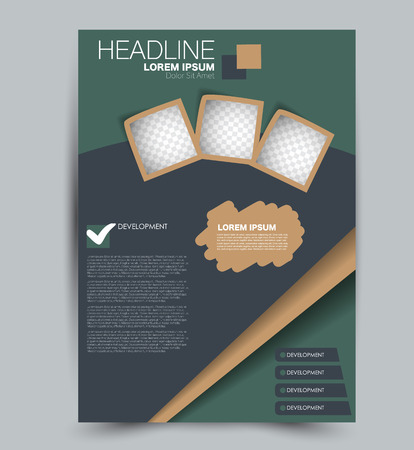 Flyer template. Design for a business, education, advertisement brochure, poster or pamphlet. Vector illustration. Green and brown color.のイラスト素材