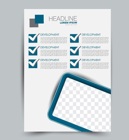 Flyer template. Design for a business, education, advertisement brochure, poster or pamphlet. Vector illustration. Blue color.のイラスト素材