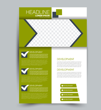 Flyer template. Design for a business, education, advertisement brochure, poster or pamphlet. Vector illustration. Green color.のイラスト素材