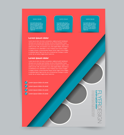 Flyer template. Design for a business, education, advertisement brochure, poster or pamphlet. Vector illustration. Blue and orange color.のイラスト素材