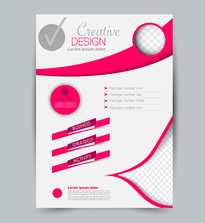 Flyer template. Design for a business, education, advertisement brochure, poster or pamphlet. Vector illustration. Pink color.のイラスト素材