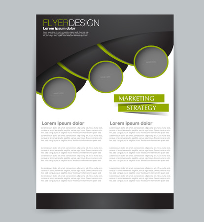 Flyer template. Design for a business, education, advertisement brochure, poster or pamphlet. Vector illustration. Black and green color.のイラスト素材