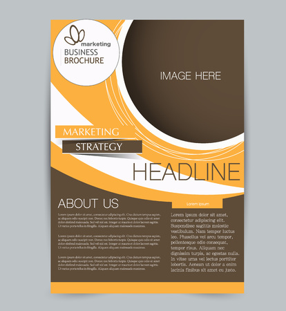 Flyer template. Design for a business, education, advertisement brochure, poster or pamphlet. Vector illustration. Brown and orange color.のイラスト素材