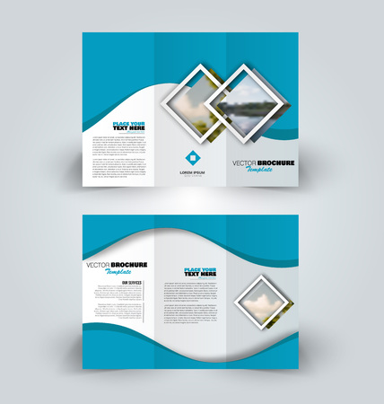 Brochure design. Creative tri-fold template. Abstract geometric background leaflet layout. Blue color vector illustration.のイラスト素材