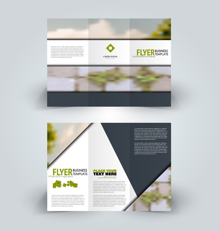 Brochure design. Creative tri-fold template. Abstract geometric background leaflet layout. Green color vector illustration.のイラスト素材