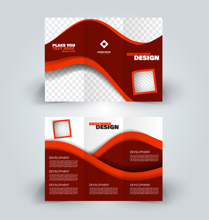 Brochure template. Business trifold flyer.  Creative design trend for professional corporate style. Vector illustration. Red color.のイラスト素材