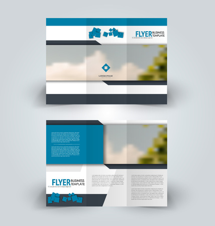 Brochure design. Creative tri-fold template. Abstract geometric background leaflet layout. Blue color vector illustration.のイラスト素材